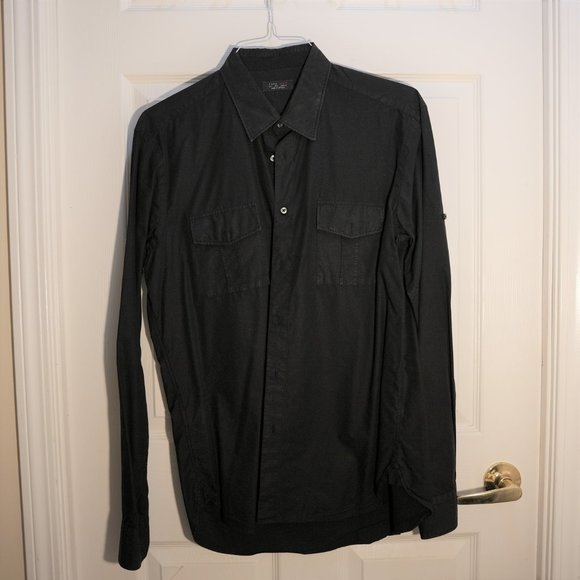 Zara Man Men's Long Sleeve Spread Collar Solid Dress Shirt in Black Large - Picture 2 of 4